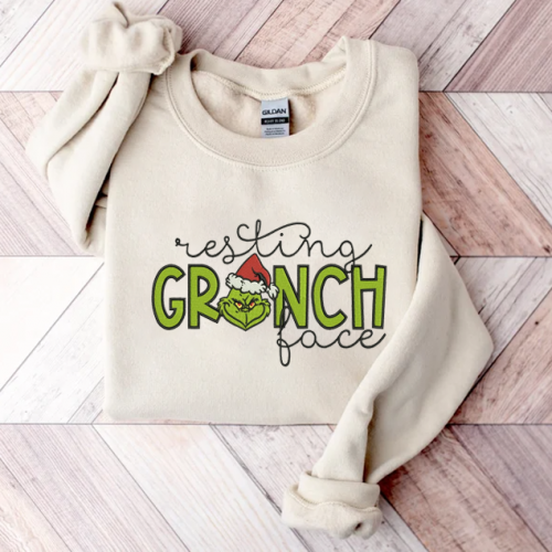 Get Festive with Resting Grinch Face Embroidered Sweatshirt – Perfect for Holiday Season