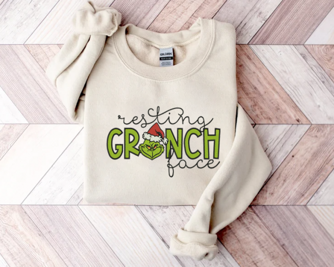 Get Festive With Resting Grinch Face Embroidered Sweatshirt - Perfect For Holiday Season 2