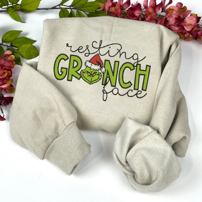 Resting Grinch Face Embroidered Sweatshirt: Perfect Men S &Amp; Women S Gift For Christmas, Gift For Men Women 2