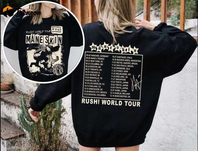 Vintage Retro Maneskin Rush World Tour 2023 Shirt: Exclusive Music Tour Merch 1