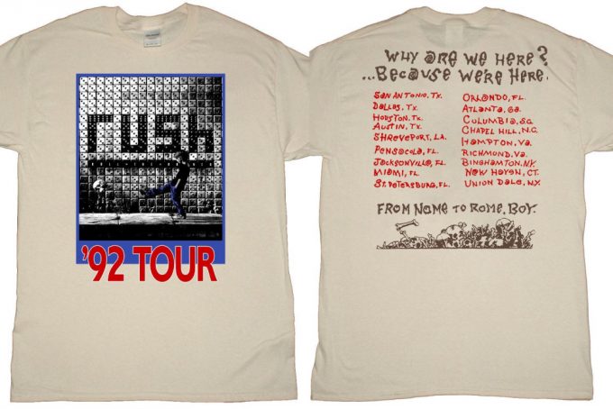 Vintage Rush 92 Tour T-Shirt: Nome To Rome 1992 Rock Band Shirt 2