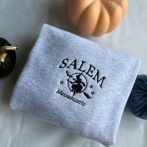 Salem Massachusetts Embroidered Sweatshirt: Stylish Souvenir with Historical Charm