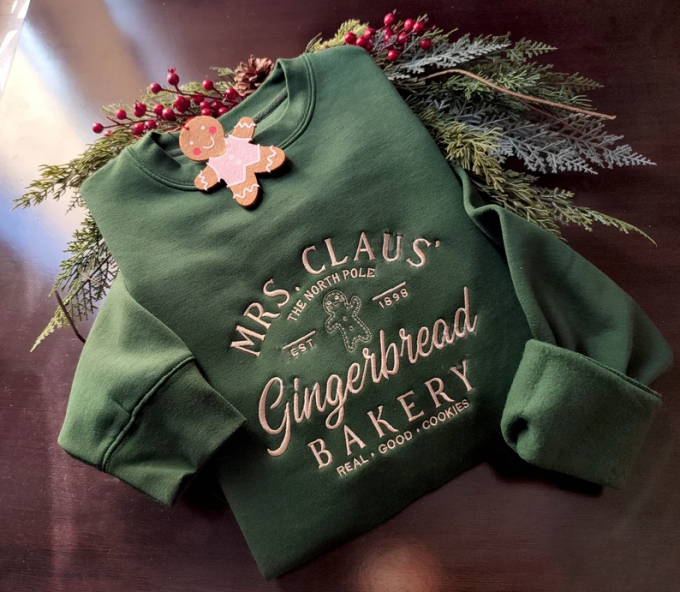 Get Festive With Santa Claus Gingerbread Bakery Embroidered Sweatshirt - Perfect Holiday Apparel! 2