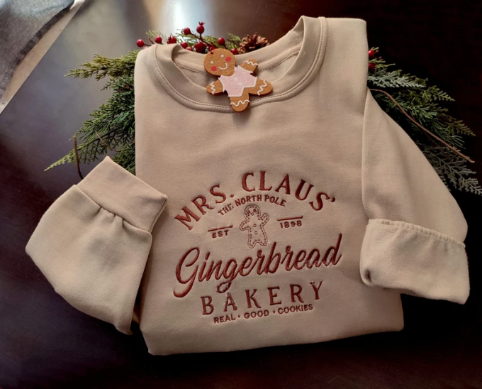 Get Festive With Santa Claus Gingerbread Bakery Embroidered Sweatshirt - Perfect Holiday Apparel! 3