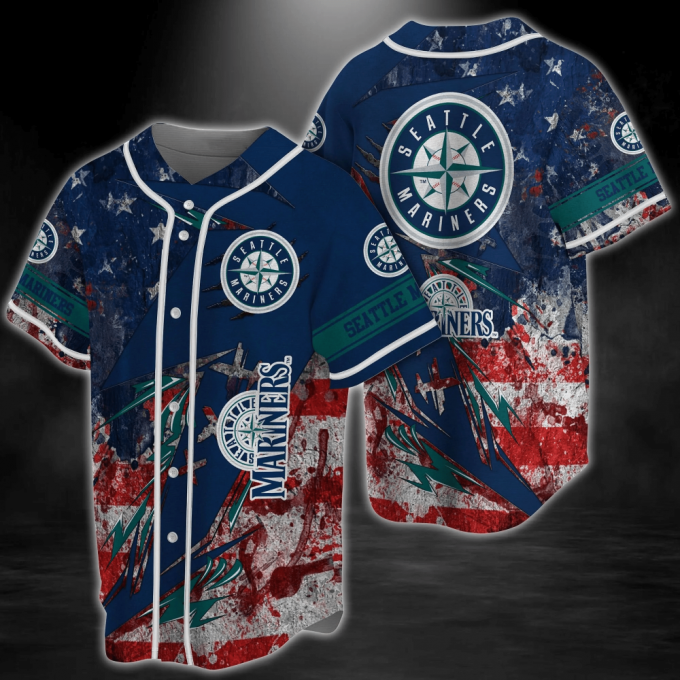 Seattle Mariners Mlb Baseball Jersey Shirt With Us Flag 2