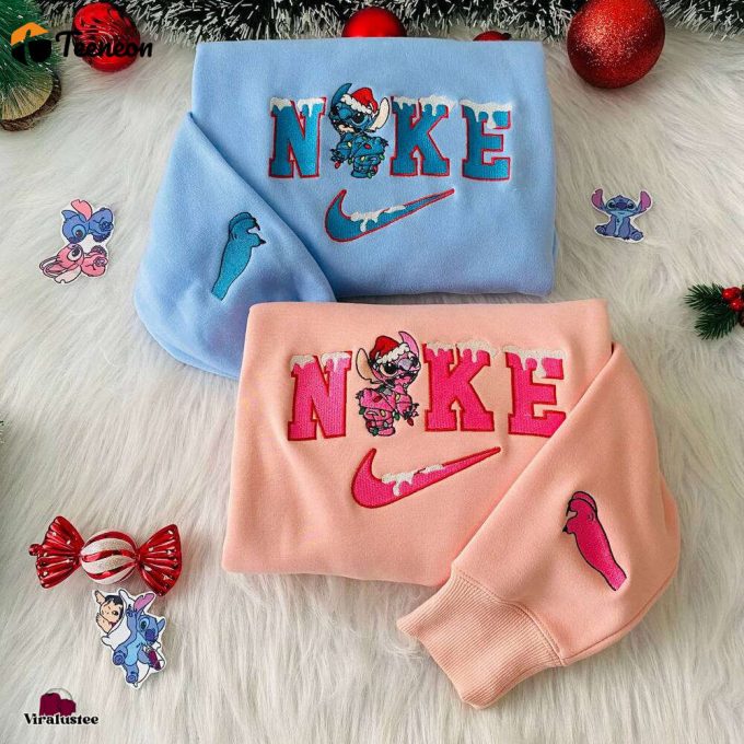 Stitch Christmas Nike Embroidered Sweatshirt: Cozy Couple S Nike Embroidery Sweaters 1