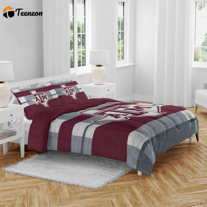 Texas A M Aggies Maroon Grey Bedding Set Gift For Fans Gift For Fans 1