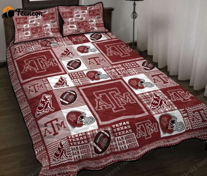 Texas A M Aggies Maroon White Bedding Set Gift For Fans 1