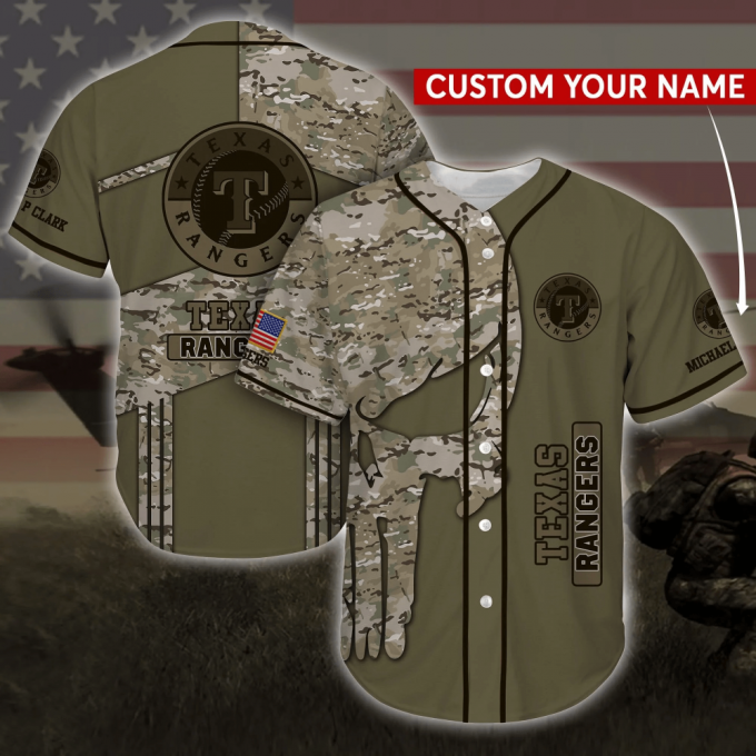 Texas Rangers Mlb Personalized Baseball Jersey Shirt In Camo Design Gift For Fans 2