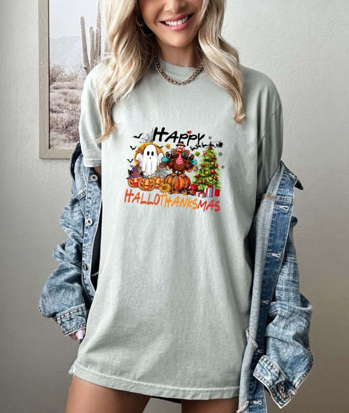 Get In The Spirit With Funny Thanksgiving T-Shirt Comfort Colors Shirt For Thanksgiving Party Hilarious Ghost &Amp; Turkey Vibes Tee Happy Hallothanksmas Trendy Fall Shirt 2