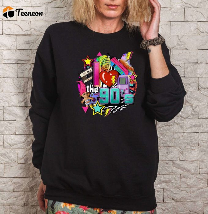 90 S Sweatshirt: Retro Vibes Vintage T-Shirt For Best 90 S Style Vacation &Amp;Amp; Party Unique Graphic Shirt For Birthday Gift 1