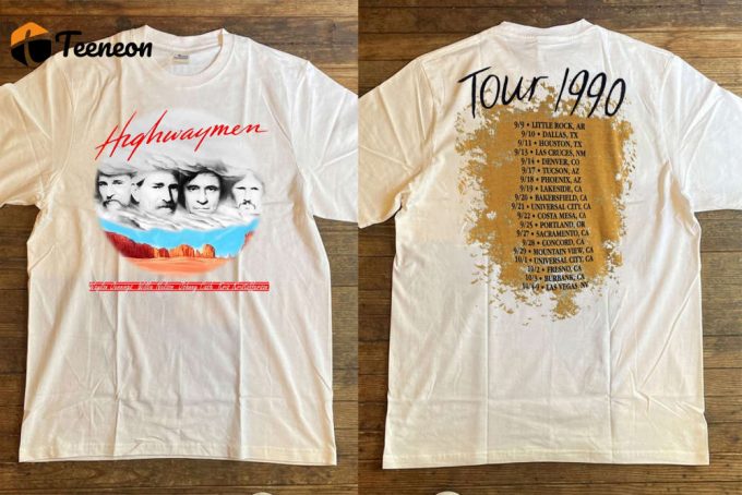 The Highwaymen Willie Nelson Johnny Cash Tour 1990 T-Shirt: Vintage Rock Tour Shirt 1