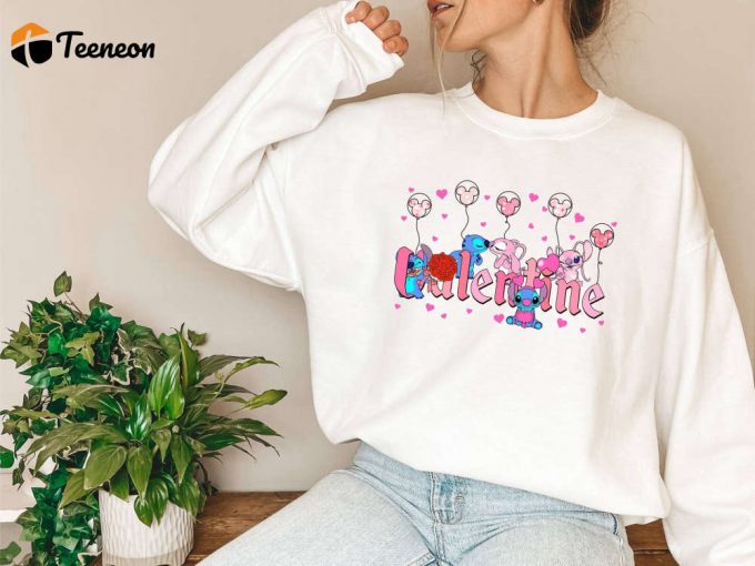 Spread The Love With Valentine Sweatshirt Disney Heart Shirt And Stitch Angel T-Shirt Perfect Valentines Day Couple Disney Sweatshirt Collection 1