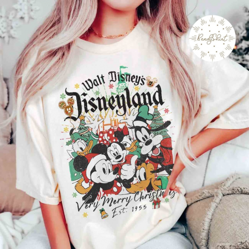 Vintage Walt Disney s Disneyland Est 1955 Merry Christmas Party Shirt – Festive Retro Collectible