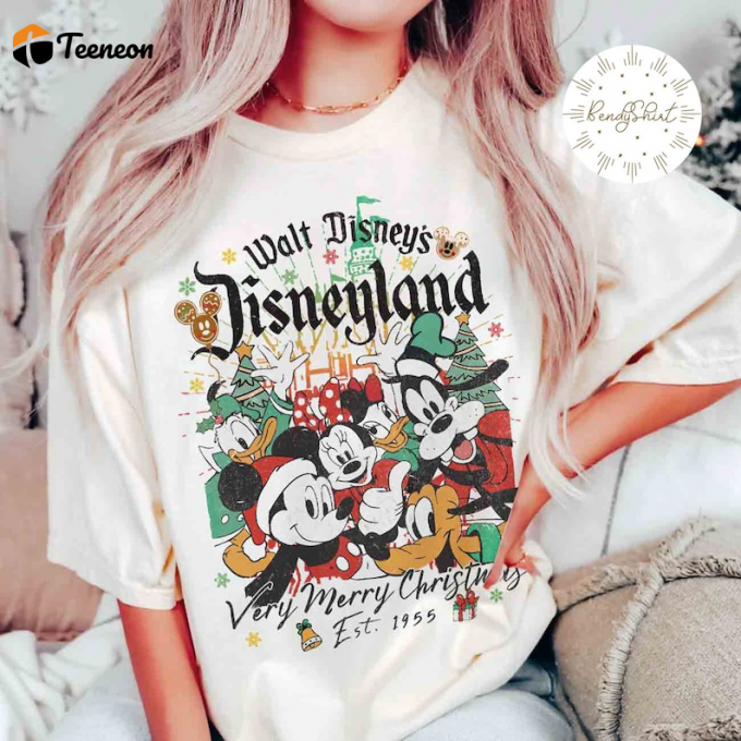 Vintage Walt Disney S Disneyland Est 1955 Merry Christmas Party Shirt - Festive Retro Collectible 1