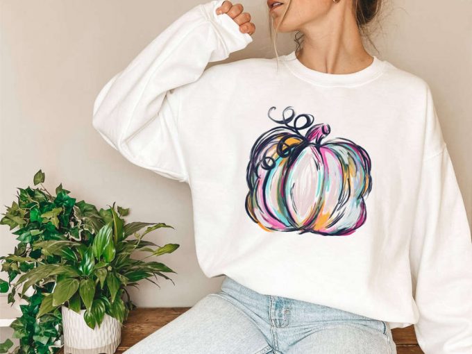 Watercolor Pumpkin Sweatshirt &Amp; Thanksgiving T-Shirt: Fall Sweatshirt With Thankful Vibes Mom Shirt Turkey Day &Amp; Gift For Wife - Cute Tee 2