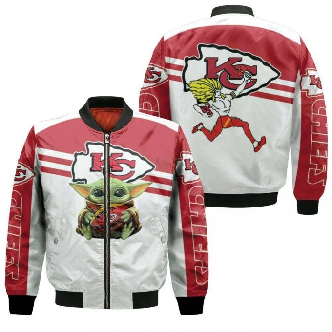 Kansas City Chiefs Baby Yoda Hug Chiefs Ball Logo 2D Bomber Jacket