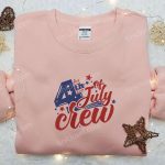 4th of July Crew Embroidered Shirt: B Gift for Men Women Patriotic Gift for National Day Celebration