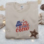 4th of July Crew Embroidered Shirt: B Gift for Men Women Patriotic Gift for National Day Celebration