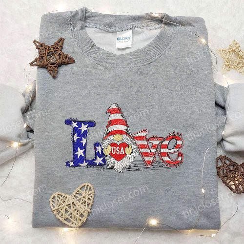 Celebrate 4th of July with Patriotic Gnome Embroidered Shirt – National Day Gifts