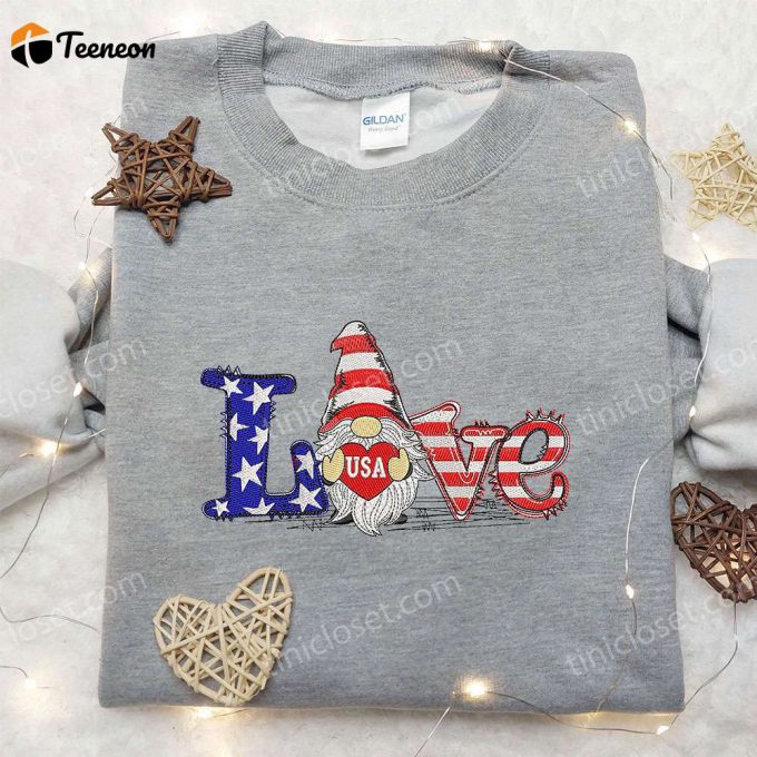 Celebrate 4Th Of July With Patriotic Gnome Embroidered Shirt – National Day Gifts