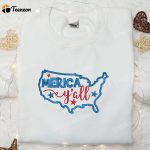 Merica Y all Map Embroidered Shirt: B Gift for Men Women Patriotic Shirts for 4th of July National Day Gifts