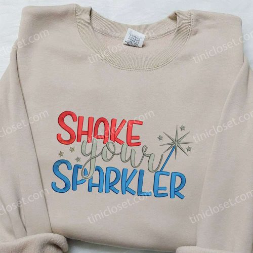 Sparkler Embroidered Shirt: B Gift for Men Women 4th of July Patriotic Shirts & National Day Gifts