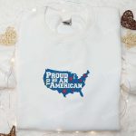 Shop the B Gift for Men Women 4th of July Embroidered Shirt: Proud to be an American USA Map – Perfect Patriotic Gift!