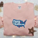 Shop the B Gift for Men Women 4th of July Embroidered Shirt: Proud to be an American USA Map – Perfect Patriotic Gift!