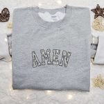 Stylish Amen Leopard Embroidered Shirt & Thanksgiving Hoodie: B Gift for Men Women Holiday Gift Ideas