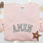 Stylish Amen Leopard Embroidered Shirt & Thanksgiving Hoodie: B Gift for Men Women Holiday Gift Ideas