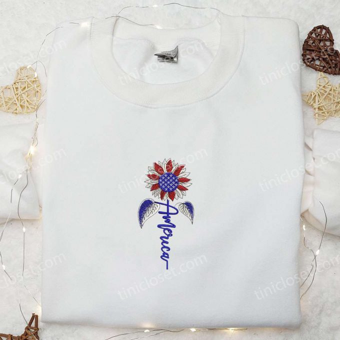 Shop The B Gift For Men Women American Sunflower Embroidered Shirt For National Day Gifts – Patriotic Shirts