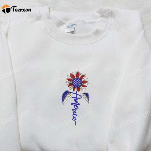 Shop the B Gift for Men Women American Sunflower Embroidered Shirt for National Day Gifts – Patriotic Shirts