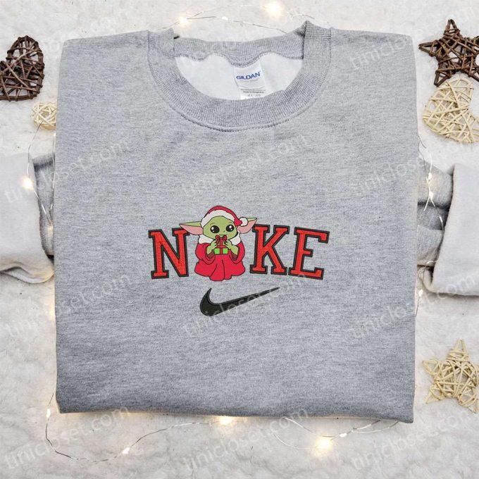 Baby Yoda Gift Christmas X Nike Embroidered Sweatshirt – Movie Christmas Shirt For The B Gift For Men Women Christmas Gift Ideas