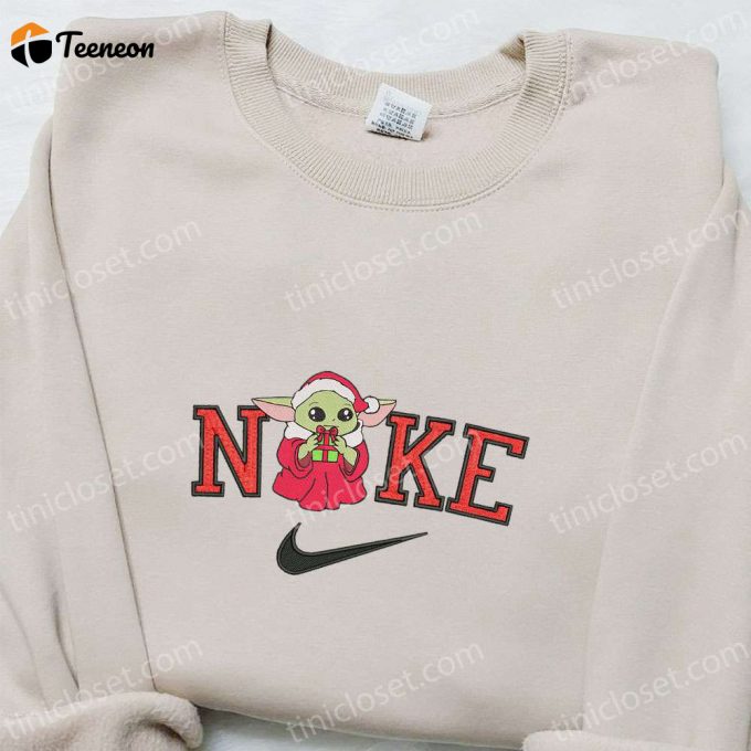 Baby Yoda Gift Christmas X Nike Embroidered Sweatshirt – Movie Christmas Shirt For The B Gift For Men Women Christmas Gift Ideas