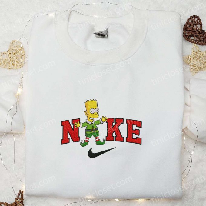 Bart Simpson On Elf X Nike Embroidered Sweatshirt: St Patrick’s Day Shirt B Gift For Men Women Family Gift Ideas