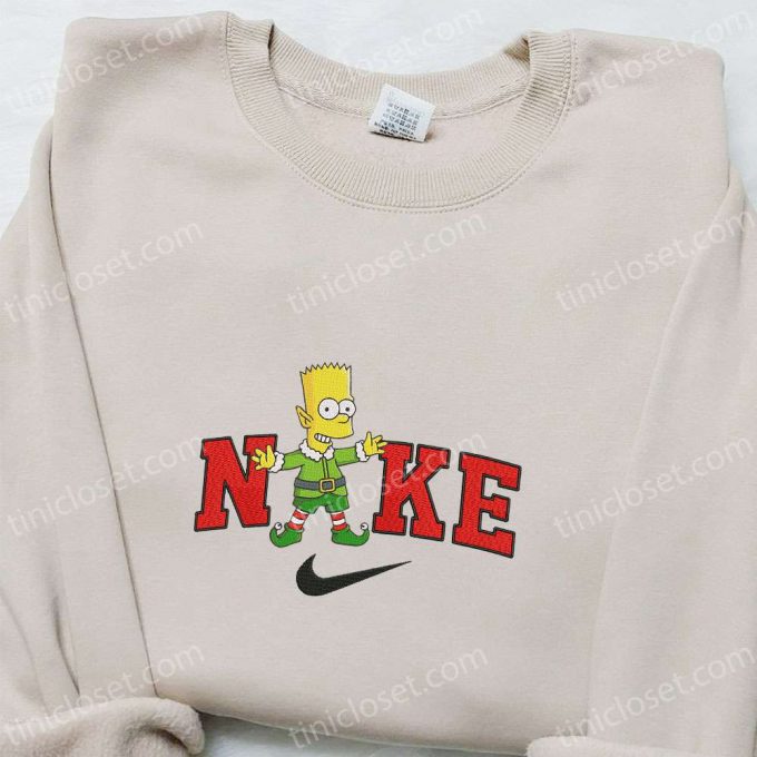 Bart Simpson On Elf X Nike Embroidered Sweatshirt: St Patrick’s Day Shirt B Gift For Men Women Family Gift Ideas