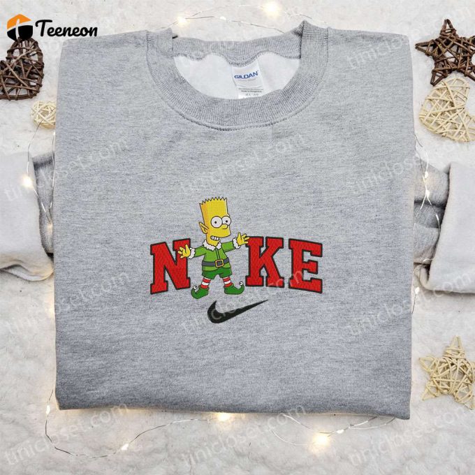 Bart Simpson On Elf X Nike Embroidered Sweatshirt: St Patrick’s Day Shirt B Gift For Men Women Family Gift Ideas