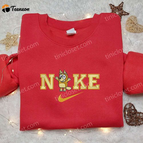 Bingo x Nike Cartoon Embroidered Shirt Bluey D Gift for Men Women Custom Nike Shirt