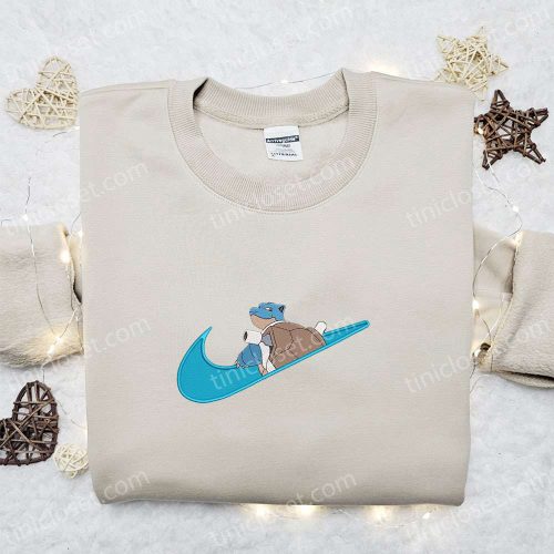 Blastoise x Swoosh Anime Embroidered Sweatshirt & Pokemon Shirt: B Gift for Men Women Family Gift Ideas