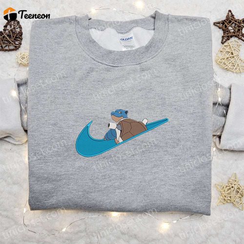 Blastoise x Swoosh Anime Embroidered Sweatshirt & Pokemon Shirt: B Gift for Men Women Family Gift Ideas