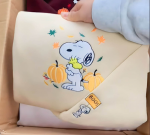 Boo Snoopy Hugging Woodstock Pumpkin Shirt – Autumn Leaves Embroidered Perfect for Fall Fun!