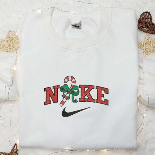 Candy Cane Gift x Nike Christmas Embroidered Sweatshirt & Shirt: B Gift for Men Women Christmas Gift Ideas