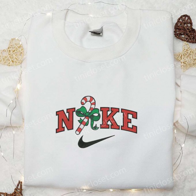 Candy Cane Gift X Nike Christmas Embroidered Sweatshirt &Amp; Shirt: B Gift For Men Women Christmas Gift Ideas