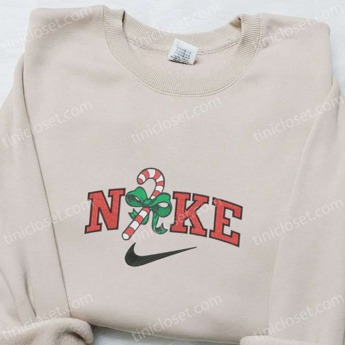 Candy Cane Gift X Nike Christmas Embroidered Sweatshirt &Amp; Shirt: B Gift For Men Women Christmas Gift Ideas