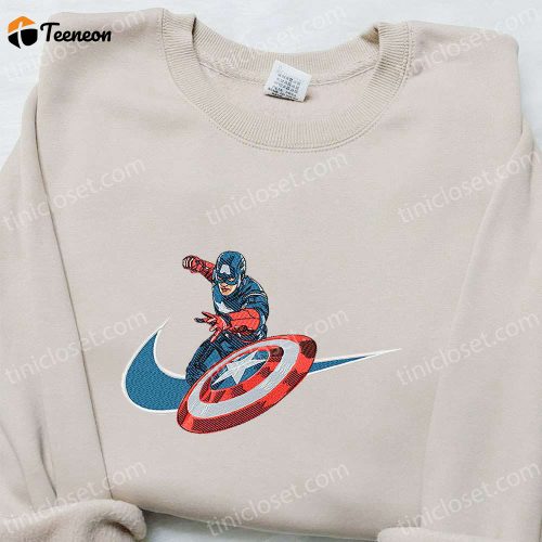 Captain America x Swoosh Hoodie: Marvel Cinematic Universe & Nike Inspired Embroidered Shirt