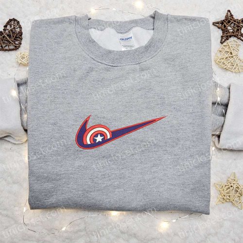 Marvel Captain America x Swoosh Movie Hoodie & Shirt: Perfect Family Gift Embroidered with Marvel Comics B Gift for Men Women Ideas!