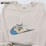 Cat with Sword x Swoosh Embroidered Hoodie & Cartoon Nike Inspired Shirt: Trendy and Fun Apparel!