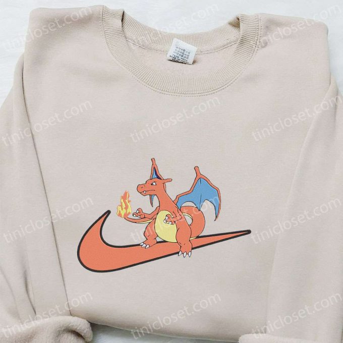 Charizard X Swoosh Anime Sweatshirt: Nike Inspired Embroidered Hoodie B Gift For Men Women Birthday Gifts For Family