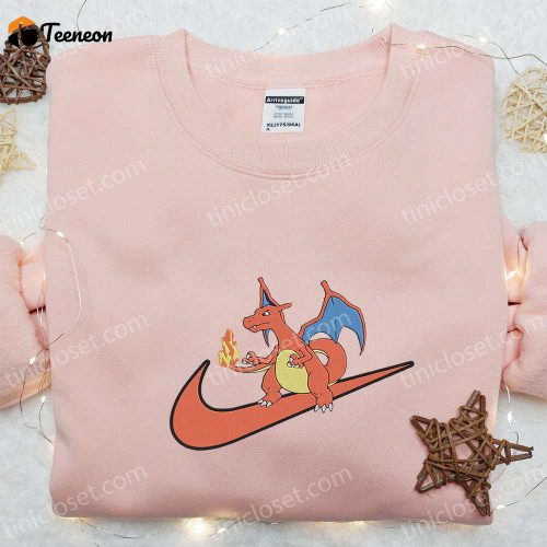 Charizard x Swoosh Anime Sweatshirt: Nike Inspired Embroidered Hoodie B Gift for Men Women Birthday Gifts for Family